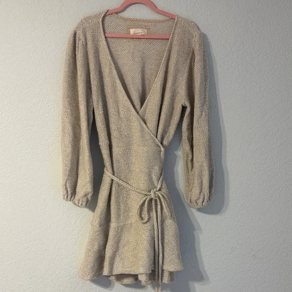 Anthropologie Cream  Diana Knit Mini Wrap Dress - Picture 4 of 7